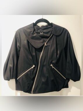 Marc by Marc Jacobs Black Cropped Asymmetrical Zip Jacket in Wool blend